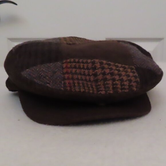 Patchwork Newsboy Drivers Retro Cap in Brown and Black Large Classic 100% Wool - Picture 1 of 11